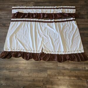 2 Vintage Handmade Curtain panel and 1 Valance embroidered flowers 2411